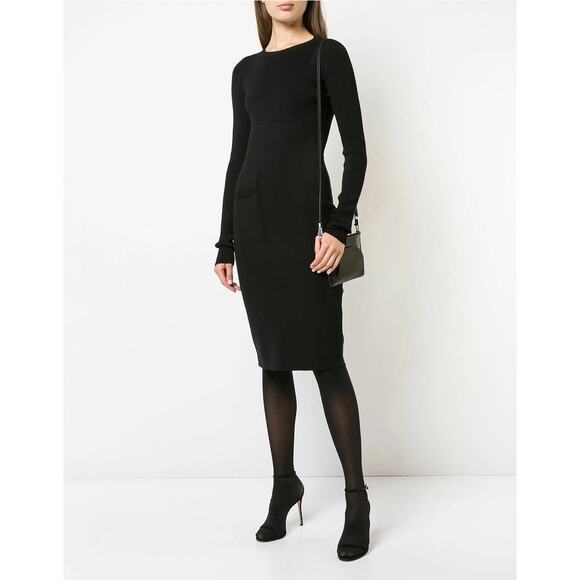 Rick Owens Dresses & Skirts - RICK OWENS Black Scarpa Pocket Faux Wrap Skirt Knit Midi Pencil Dress SZ 6 US